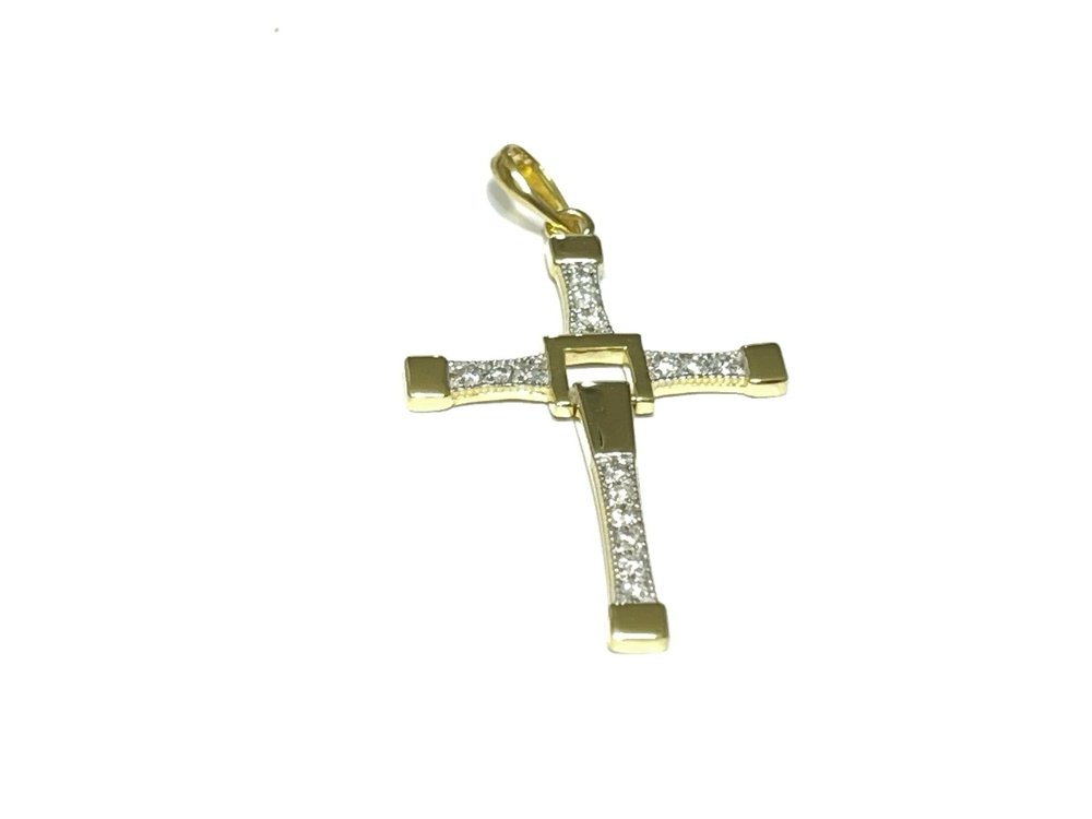 Pingente Cruz em Ouro Amarelo 18k com Diamante