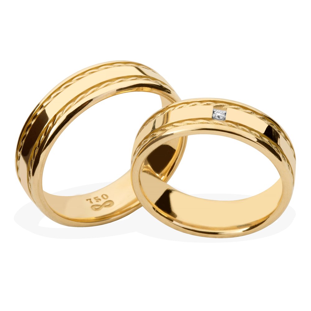 Par de Alianças em Ouro Amarelo 18k com Bordas Trançadas