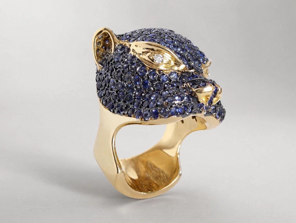 Anel Pantera em Ouro Amarelo 18k com Diamante