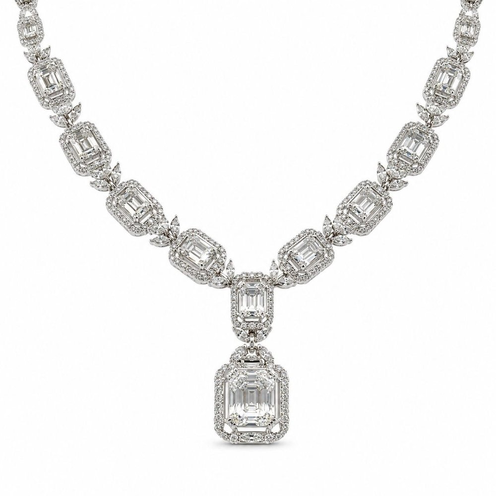 Colar Baguete em Ouro Branco 18k