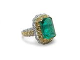 Anel em Ouro Branco 18k com Diamante e Esmeralda