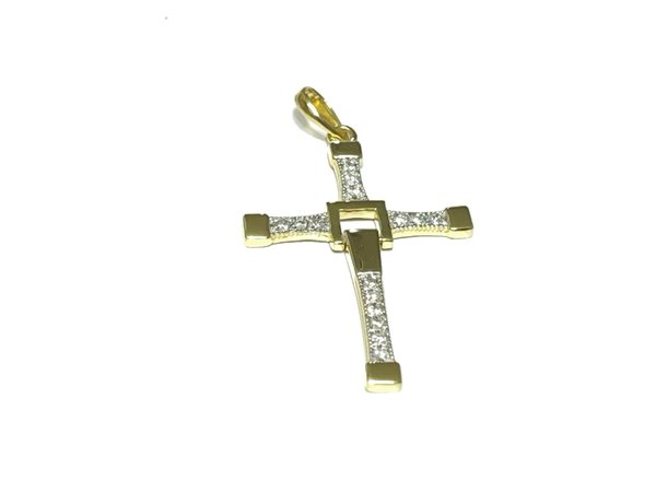 Pingente Cruz em Ouro Amarelo 18k com Diamante
