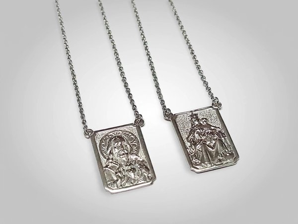 Escapulário Elo Português em Ouro Branco 18k