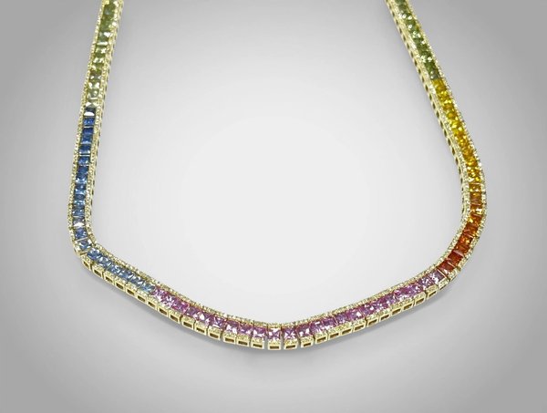 Colar em Ouro Amarelo 18k com Diamante e Safira