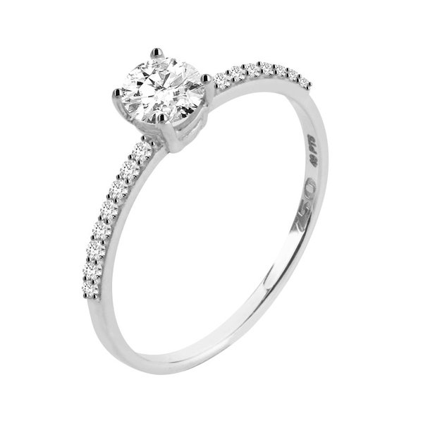 Anel Solitário em Ouro Branco 18k com Diamante III