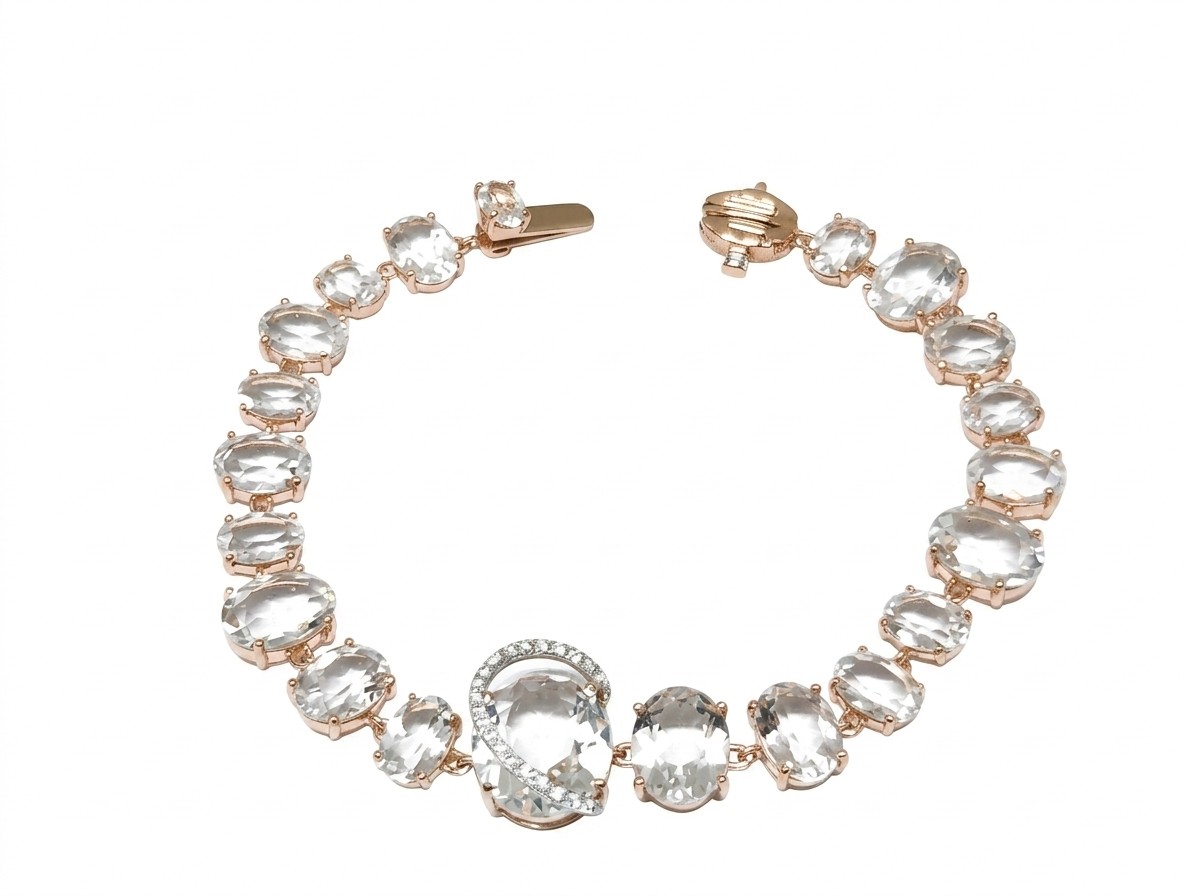 Pulseira Riviera em Cristais e Ouro Rosé